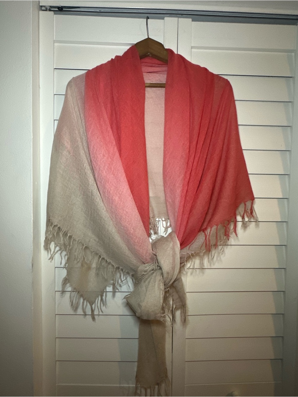 Chan Luu Scarf sarong cover up Silk Cashmere Ombré Coral/ Khaki 62 x 58 EUC